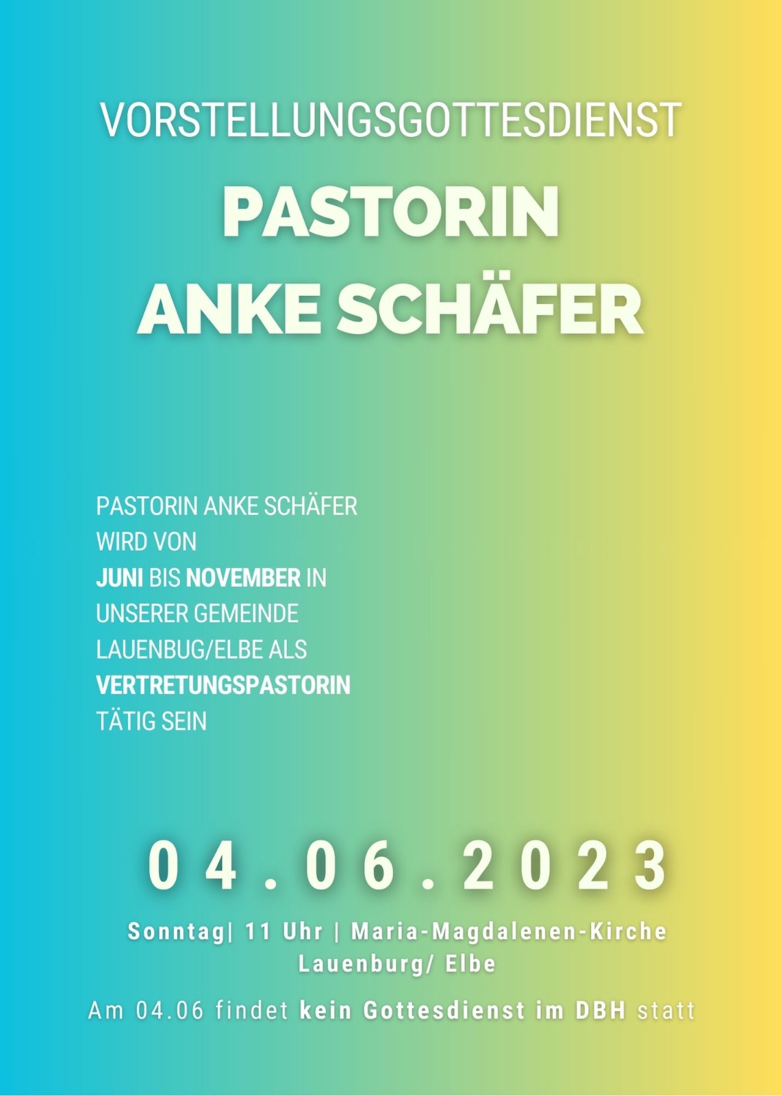 Vorstellungs-Gottesdienst von Pastorin Anke Schäfer mit musikalischen Akzenten